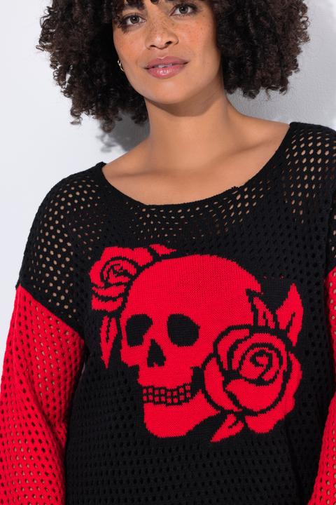Image du produit Angel of Style Pull en maille ajourée, motif tête de mort, coupe Relaxed Fit (50, 52)
