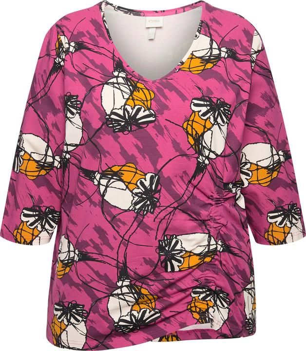 Immagine prodotto Ulla Popken T-shirt in cotone biologico con fascia per l'arricciatura, scollo a girocollo e maniche a 3/4 (50, 52)
