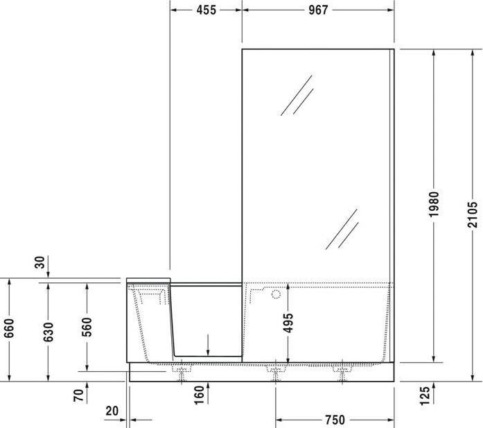 Produktbild Duravit Badewanne SHOWER & BATH 1700x750mm Ecke rechts weiss Tür Klarglas (285 l, 170 cm, 75 cm)