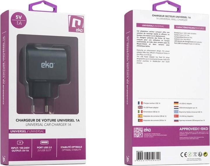 Actual product image EKO Mains charger USB Universal 1A (5 W)