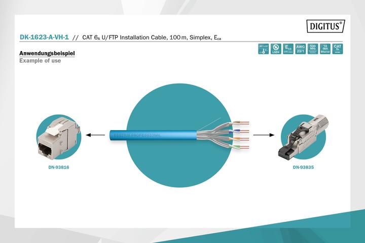 Produktbild Digitus Cat.6A INSTALLATIONSKABEL U/FTP B2ca AWG 23/1 LSOH 100m blau Trommel (U/FTP, CAT6a, 100 m)