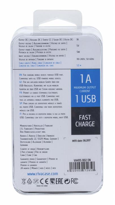 Produktbild Rivacase VA 4115 BD2 Wall Charger USB 1,0A (5 W, 1 Port)