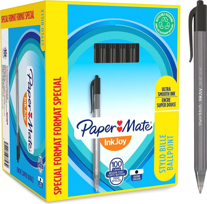 Produktbild Paper Mate Paper:Mate Kugelschreiber InkJoy 100 RT, Value Pack, schwarz (Schwarz, 100 x)