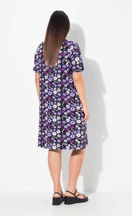 Produktbild Ulla Popken Jerseykleid, Blüten, A-Linie, V-Ausschnitt, Halbarm (42, 44)