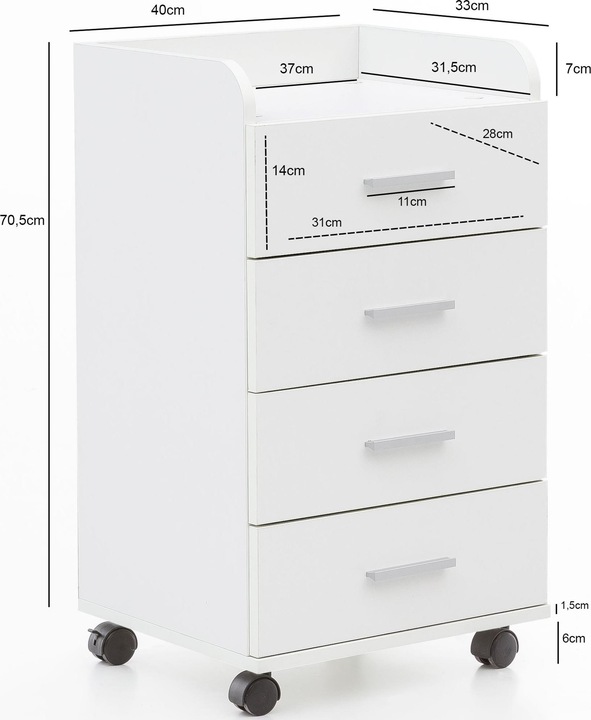 Actual product image FineBuy Roll container wood veneered white (33 x 40 x 71 cm)