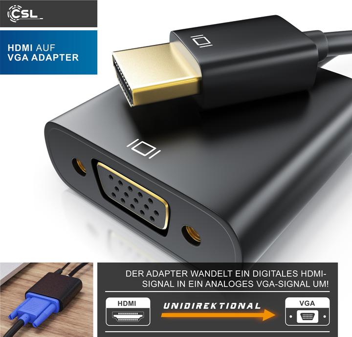 Produktbild CSL HDMI auf VGA, 3,5mm Klinke Audio- & Video-Adapter, 10 cm, Konverterkabel 1080p, digital zu analog (VGA, 20 cm)