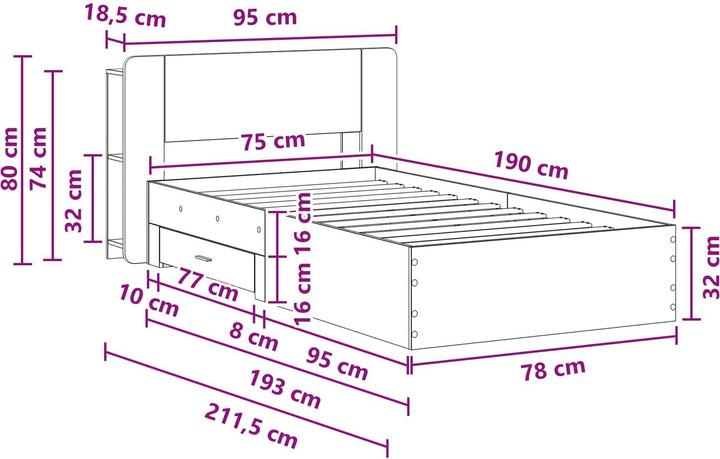 Actual product image vidaXL Bettrahmen (75 x 190 cm)