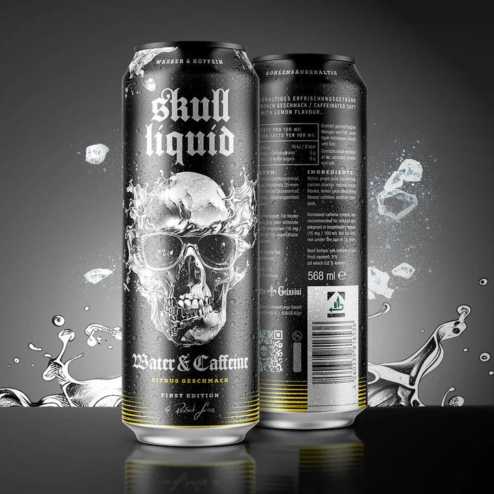Skull Liquid Water & Koffein - Zitrus (12 x 568ml Dose) (Zitrus, 12 x)