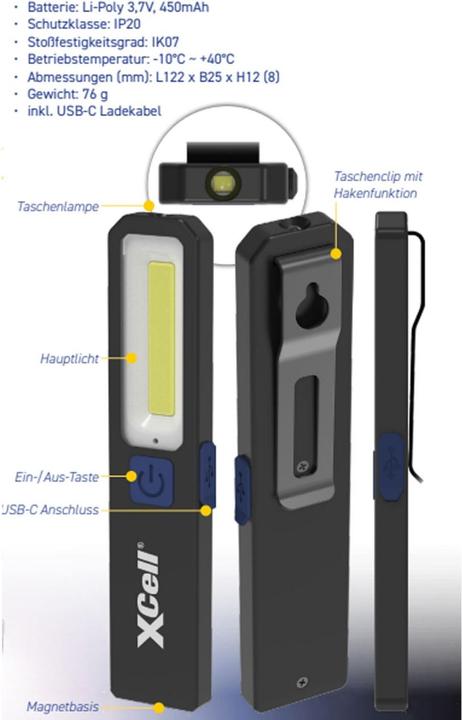 Actual product image XCell Worklight SLIM, magnet, 3 light levels (200 lm)