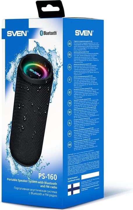 Produktbild Sven PS-160, juodas, power output (RMS), TWS, Bluetooth, FM, USB, Micro SD, lithium battery (Stromversorgung über USB)