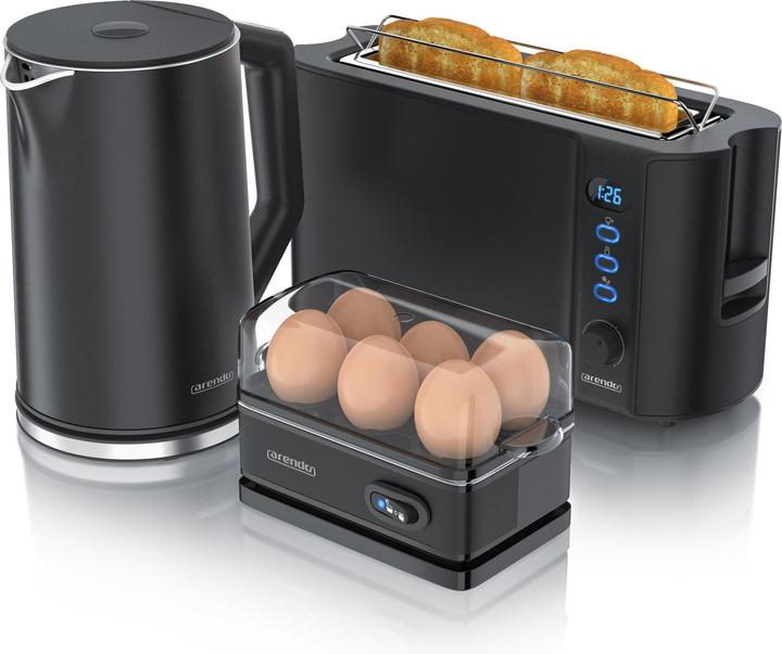Actual product image Arendo Breakfast set kettle 1.5l temperature selection, 2-slice toaster & egg cooker for 6 eggs, black