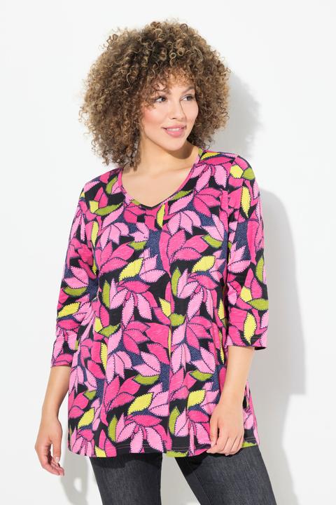 Produktbild Ulla Popken Shirt, Blätter, A-Linie, V-Ausschnitt, 3/4-Arm (46, 48)