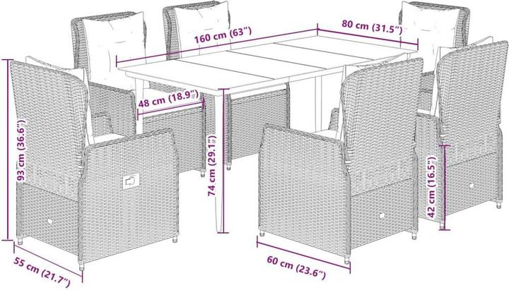 Image du produit vidaXL Meuble de jardin Ensemble de jardin 7pcs gris clair Poly rotin (160 cm)