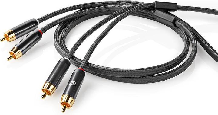 Actual product image Nedis Stereo Audio Cable 2X RCA Plug 2X RCA Plug Gold Plated 5.00 m Round Grey / Gun Metal Grey Ve (5 m, Cinch)