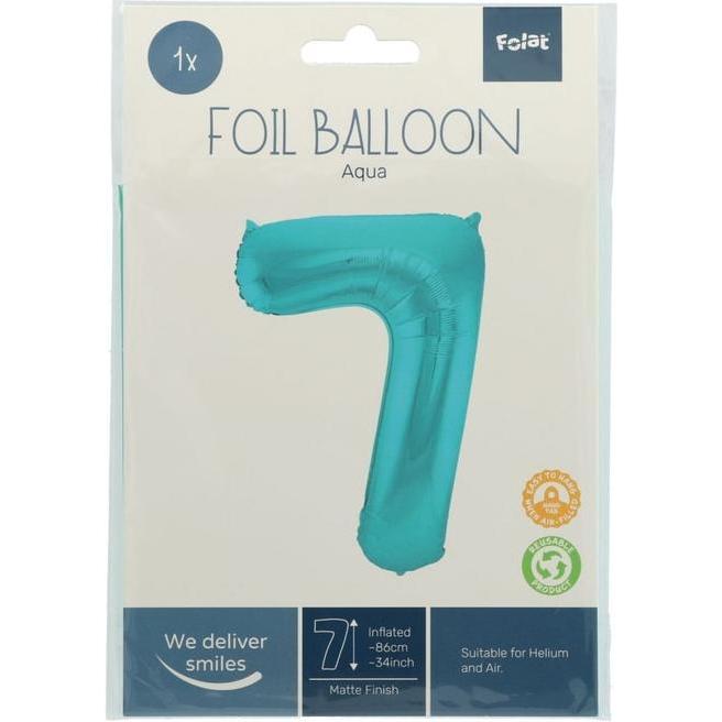Thumbnail - Folat Folienballon Nummer 7 Pastell Aqua Metallic Matt -