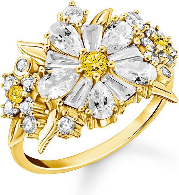Immagine prodotto Thomas Sabo Cocktailring Blume Lovely Daisy mit Steinen vergoldet (56, 925 Argento)