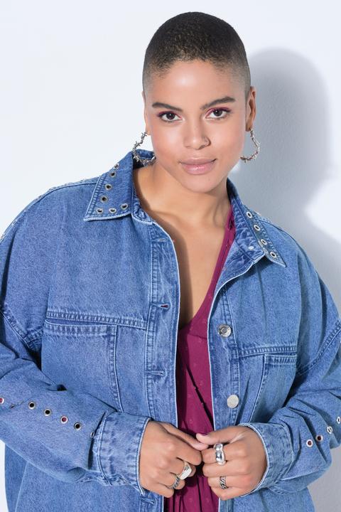 Actual product image Studio Untold Denim shirt, oversize shape, decorative eyelets (46)