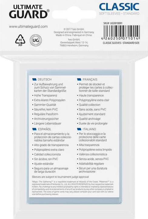 Nutritional values and ingredients Ultimate Guard Kartenhüllen Standard