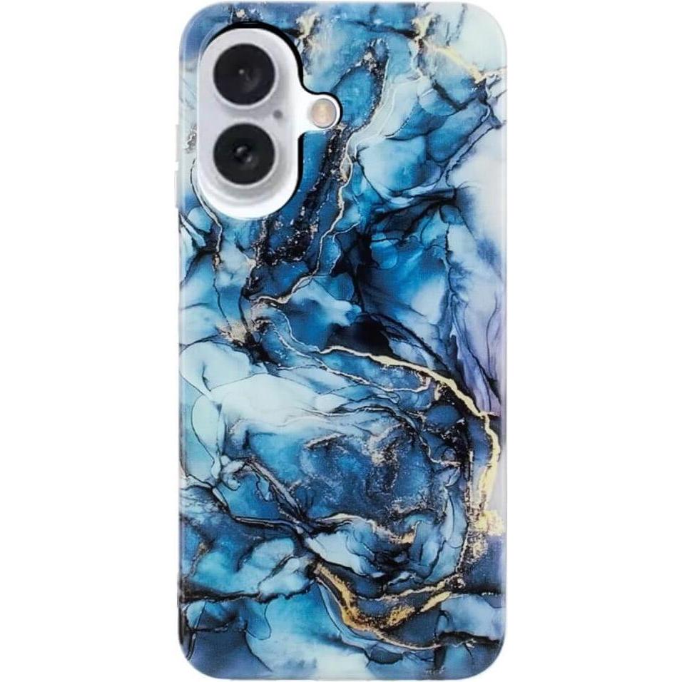 Cover-Discount iPhone 16 - Cover Handyhülle Marble (Apple iPhone 16), Smartphone Hülle, Blau