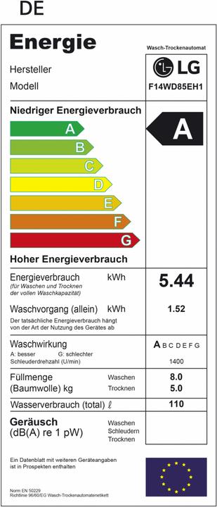 Label énergétique LG F 14WD 85EH1