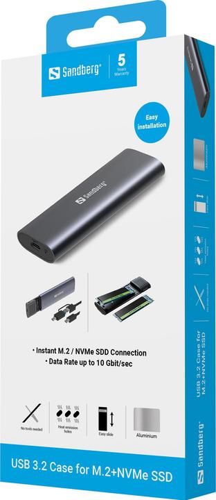 Actual product image Sandberg USB 3.2 Case for M.2+NVMe SSD (M.2 2230, M.2 2242, M.2 2260, M.2 2280, M.2)