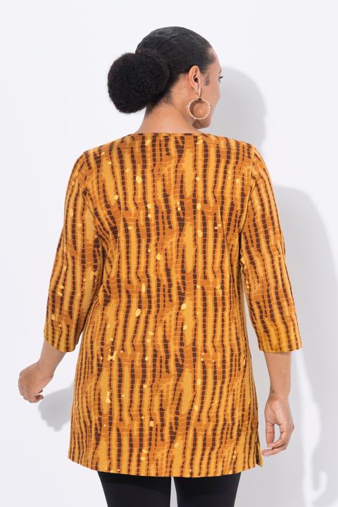 Produktbild Ulla Popken Longshirt, Batikmuster, A-Linie, V-Ausschnitt, 3/4-Arm (56)