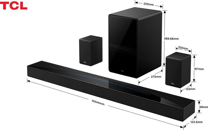 Immagine prodotto TCL Soundbar Q85H 7.1.4 canali, Dolby Atmos con Subwoofer integrato, 1020W (510 W, 7.1.4 Canale)
