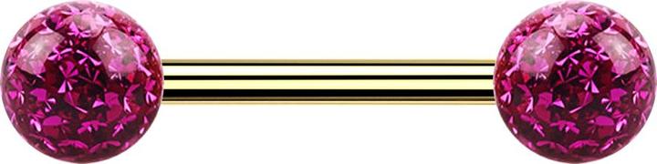Actual product image Star Piercing Gold-plated barbell with two crystal spheres fuchsia epoxy protective layer (without brass, Titanium)