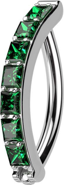 Produktbild Star Piercing Micro Segmentring klappbar silber Schild eine Reihe quadratische Kristalle grün (ohne Messing, Titan)