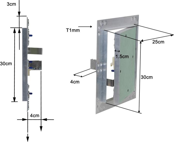 Image du produit Wiltec Trappe visite Cadres Aluminium 25x30cm 12,5mm Plaque en plâtre Panneau d’accès Alu Maintenance