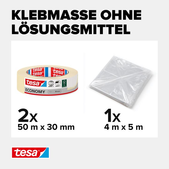 Image du produit tesa 2x ruban de peintre ECONOMY, film de protection inclus (30 mm)