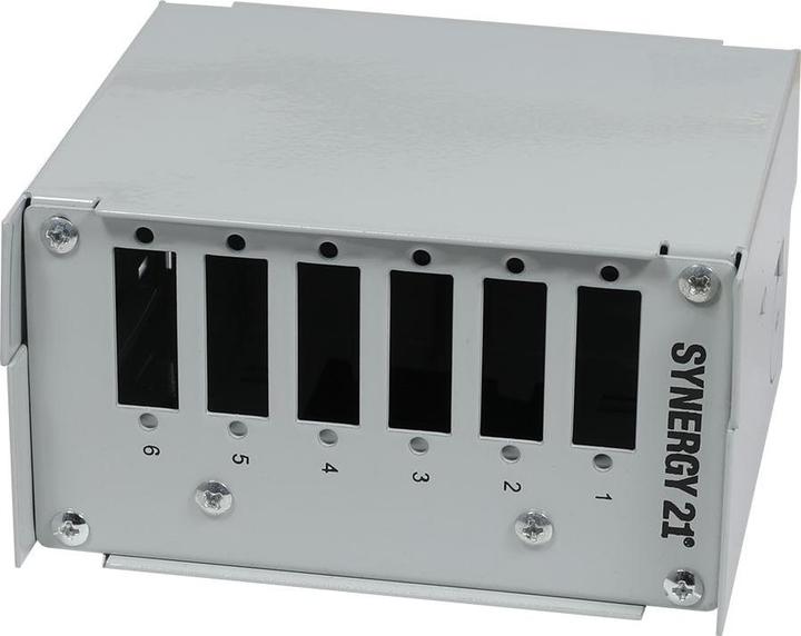 Productafbeelding Synergy 21 Glasvezel patchpaneel voor DIN rail, 6xSC duplex/LC quad bussen, zonder couplers, lichtgrijs, Synerg