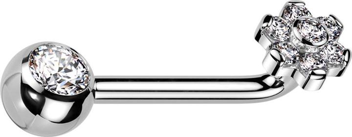 Actual product image Star Piercing Barbell L gebogen Innengewinde silber mit Kugel silber Kristall silber und Blume Kristalle silber (without brass, Titanium)