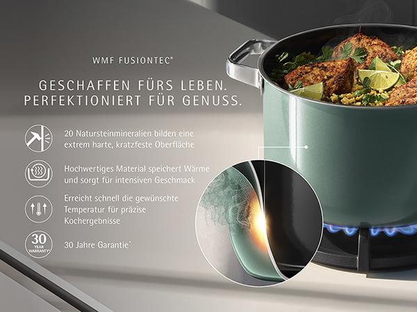 Produktbild WMF Fusiontec Mineral Pro, Schmortopf mit Deckel, 28 cm, Eucalyptus Haze (Bräter + Schmortopf, Edelstahl, Fusiontec, 28 x 20 cm)
