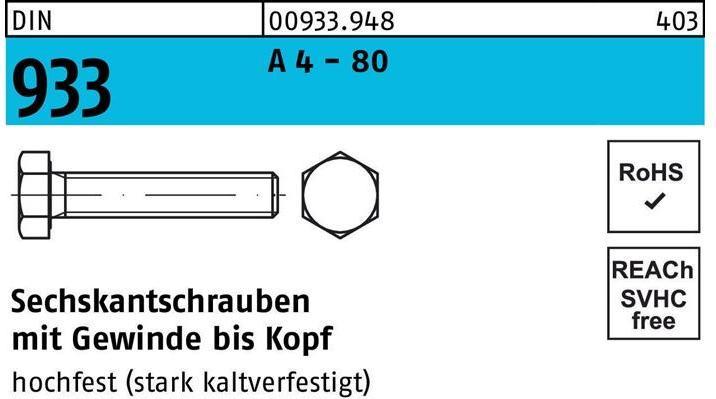 Produktbild Sechskantschraube DIN 933 VG M 24 x 140 A 4 - 80 (1 Schrauben pro Stück)