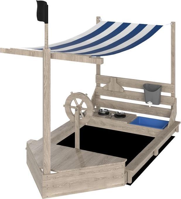 Actual product image Swisshandel24 Sandkasten Sandkiste gross mit Abdeckung im Schiff Design Matschekiste aus Holz, grau