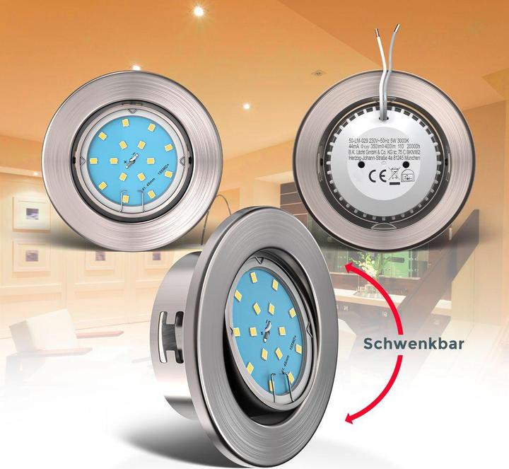 Produktbild B.K.Licht LED Einbauleuchten-Set, matt-nickel, 5xLED-Modul/4,8W (400 lm)