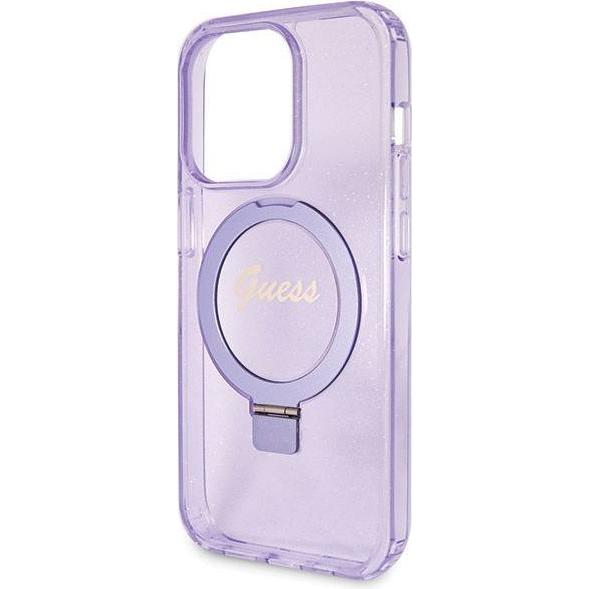 Guess GUHMP13XHRSGSU iPhone 13 Pro Max 6.1" viola/viola Custodia rigida ad anello Stand Script Glitter (Apple iPhone 13 Pro Max), Cover smartphone, Vi