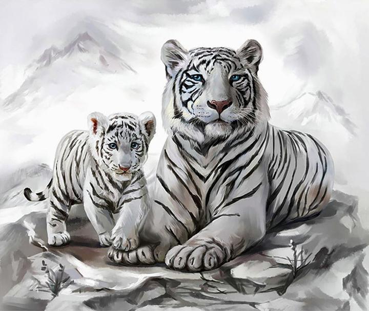 Pracht Diamond Painting Tigermama mit Jungtier