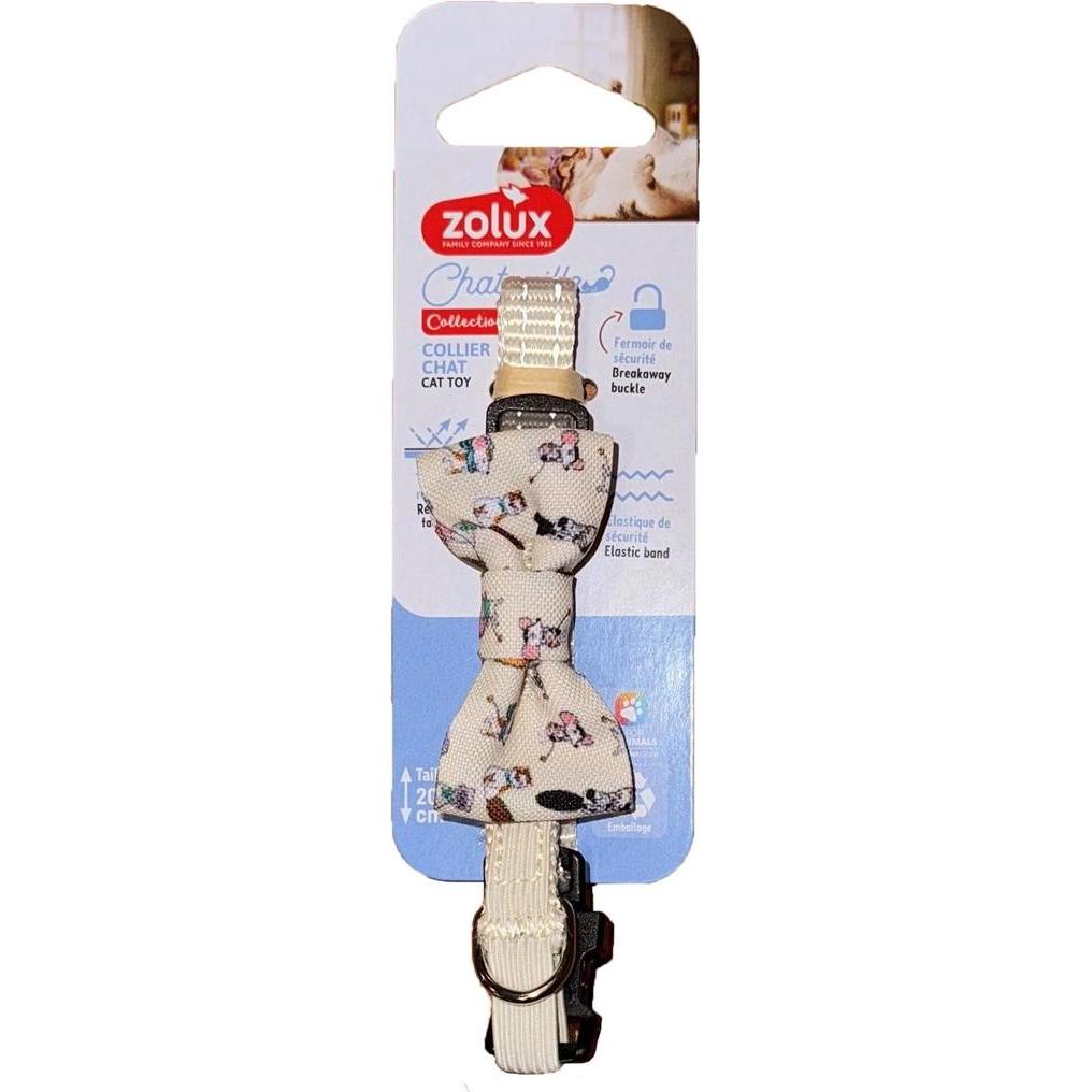 Zolux Obroża dla kota z muszką CHATOUILLE beżowa (Gatto, Passeggiare), Collare + Guinzaglio