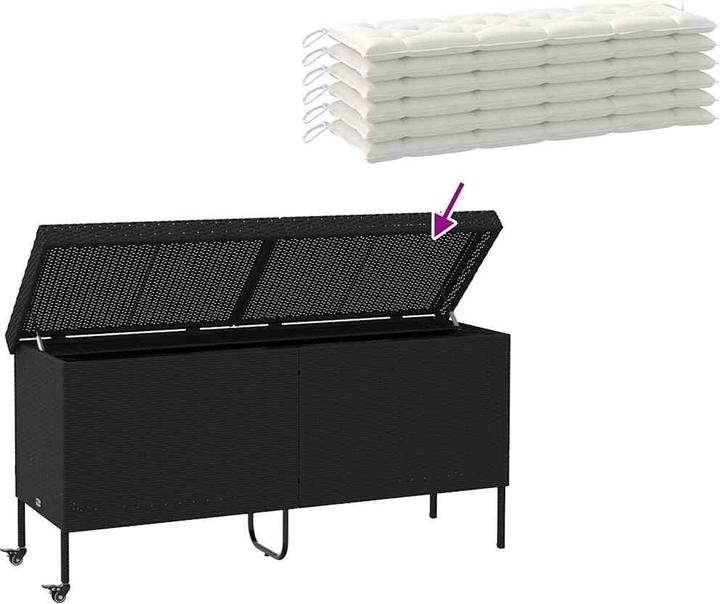 Actual product image vidaXL Garden chest with castors Grey 110x55x73 cm Poly rattan garden cushion box