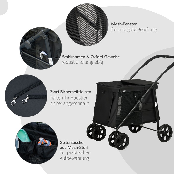 Immagine prodotto PawHut Carrello per cani con cuscino (Cane, Pieghevole)