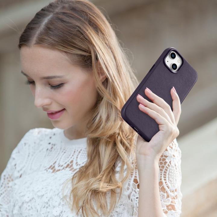 Produktbild iCarer icer Case Lederhülle für iPhone 14 Plus Dunkellila (MagSafe-kompatibel) (Apple iPhone 14 Plus)