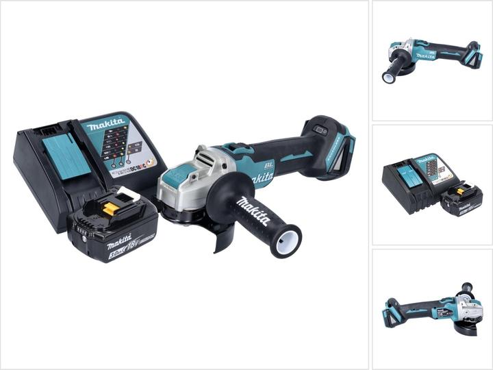 1x Makita DGA 521 cordless angle grinder, 1x additional handle ( 158237-4 ), 1x protective cover ( 347618-9 ), 1x Makita BL 1830 B 18 V 3.0 Ah battery, 1x Makita DC 18 RC charger