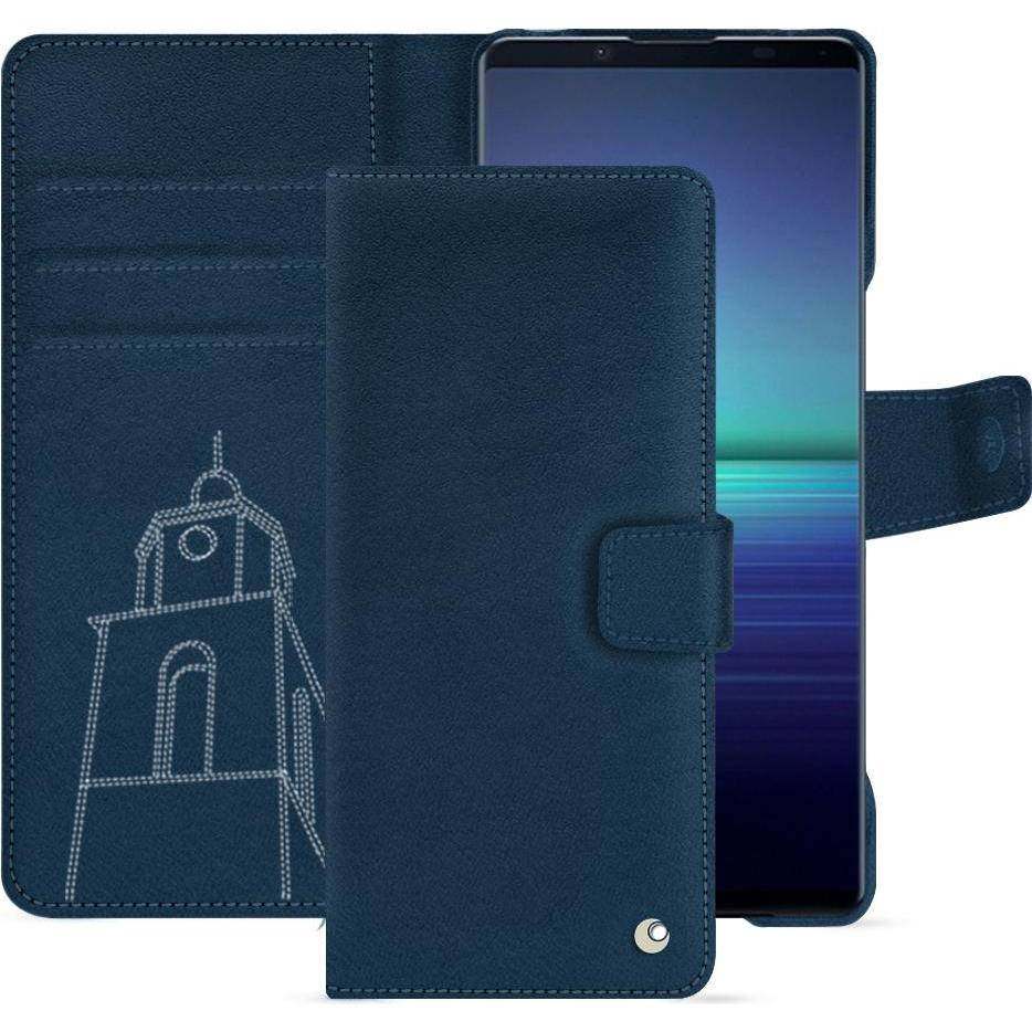 Noreve Lederschutzhülle Sony Xperia 1 V (Sony Xperia 1 V), Smartphone Hülle, Blau