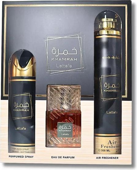 Lattafa Edp Khamrah & Perfumed Spray Gift Set - 200ml Perfume And 300ml Air Freshener (Perfume set)