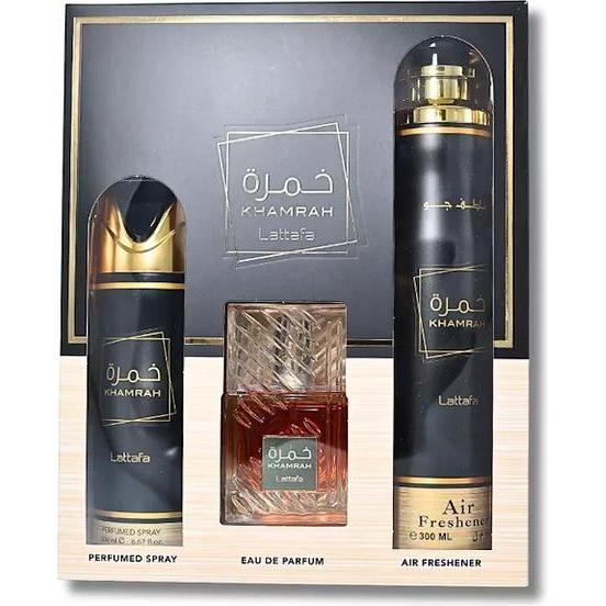 Lattafa, Set regalo bellezza, Edp Khamrah & Perfumed Spray Gift Set - 200ml Perfume And 300ml Air Freshener (Set di profumi)