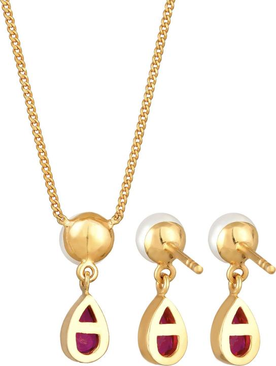 Immagine prodotto Elli Orecchini di pietre preziose, collana di pietre preziose, perla (Rubino sintetico, Argento 925 placcato oro, Perle coltivate d'acqua dolce)