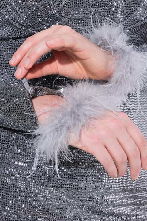 Image du produit Ulla Popken Robe bodycon à paillettes, manches longues avec plumes fantaisie (44)