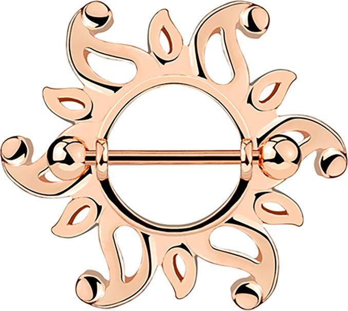 Image du produit Star Piercing Barbell rosegold mit zwei KugelnTribal Sonne (Laiton, Acier chirurgical 316L)
